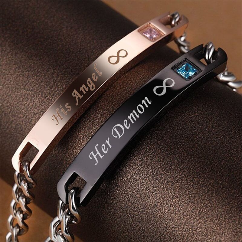 Couple Titanium Steel Rose Gold, Black Customizable Bracelet - Image 4