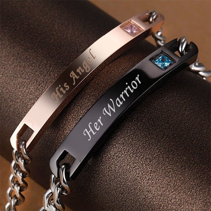 Couple Titanium Steel Rose Gold, Black Customizable Bracelet - Image 5