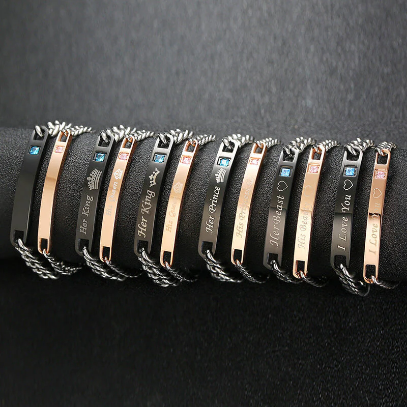 Couple Titanium Steel Rose Gold, Black Customizable Bracelet - Image 7