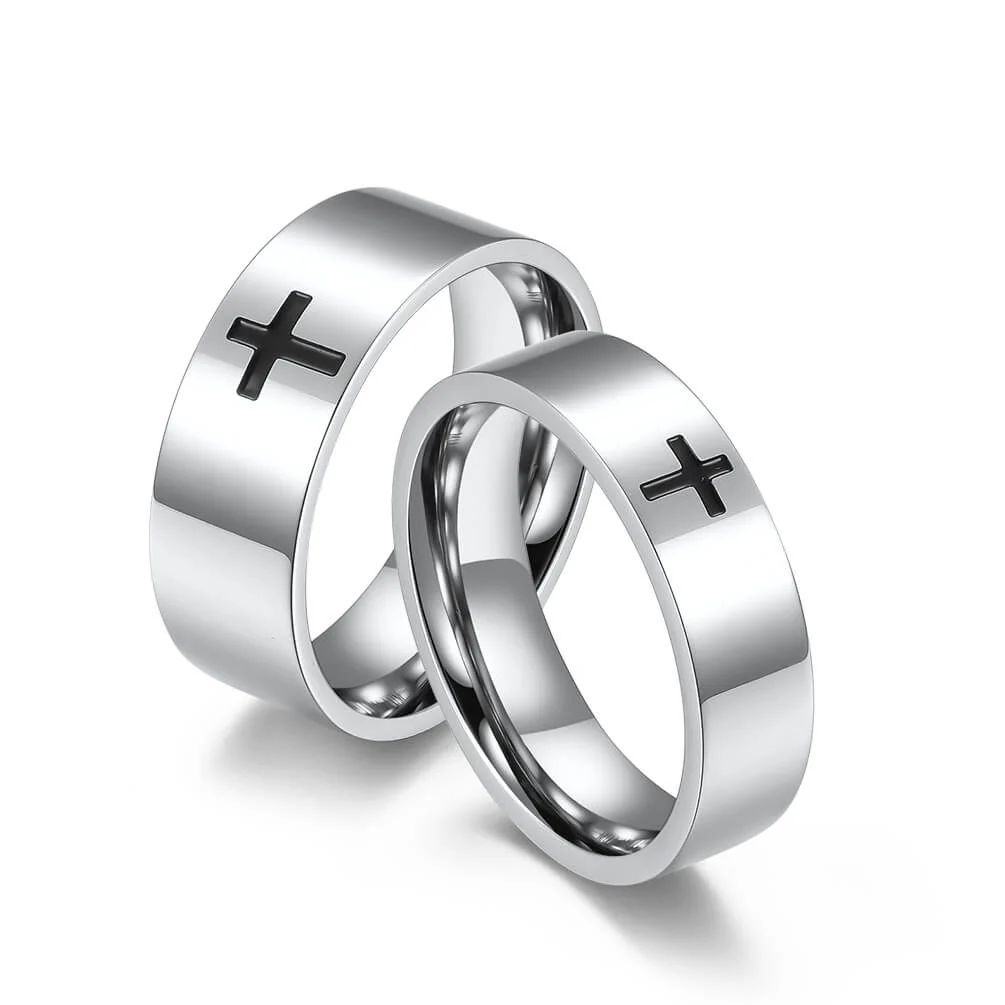 Engrave Cross Couple Rings