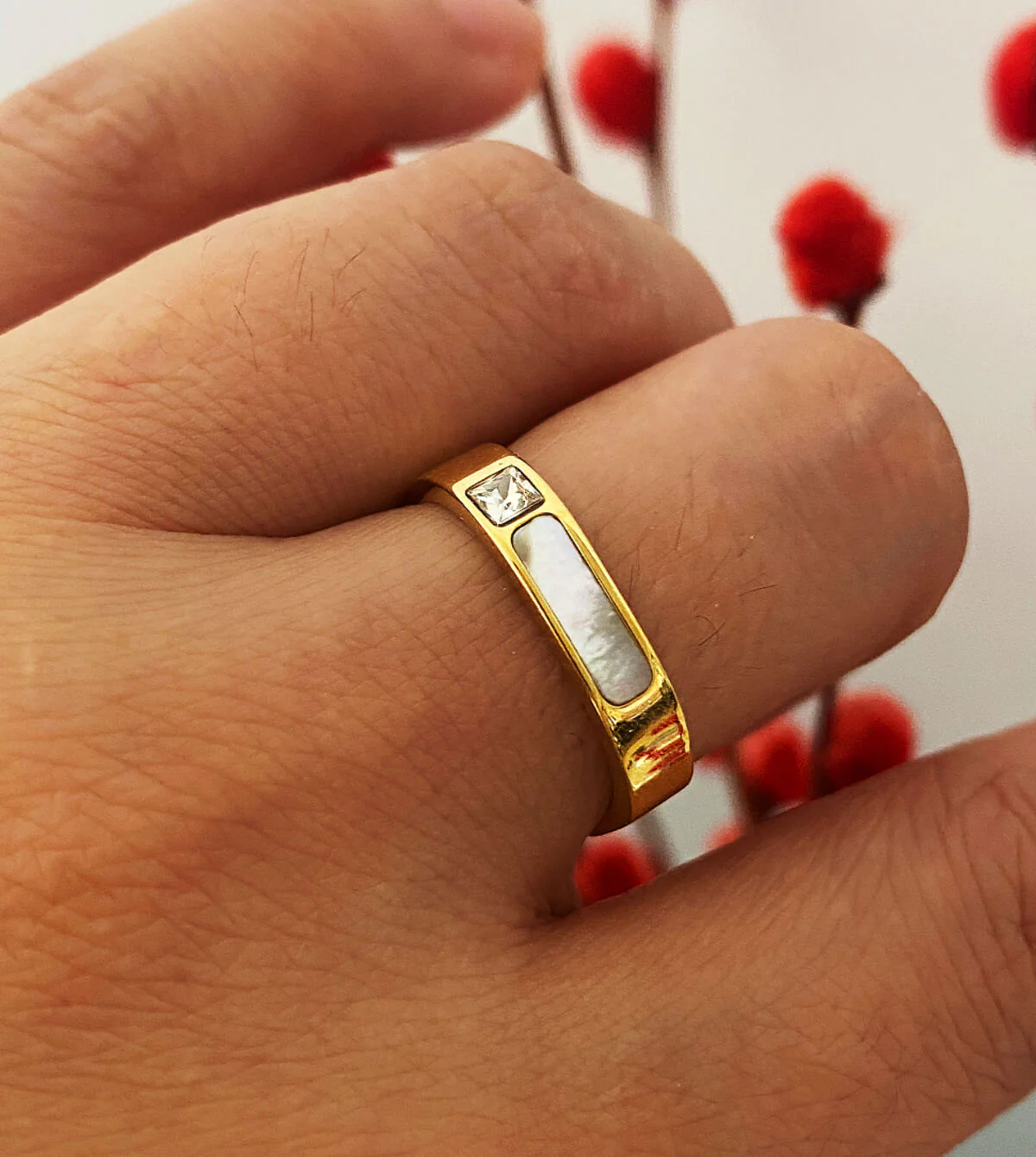 Gold Promise Ring Shell Inlaid - Image 2