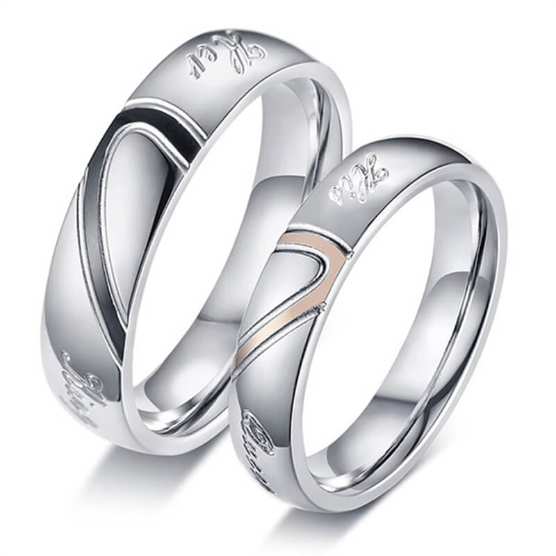 Heart Puzzle His Queen Her King Promise Rings for Couple - Image 3