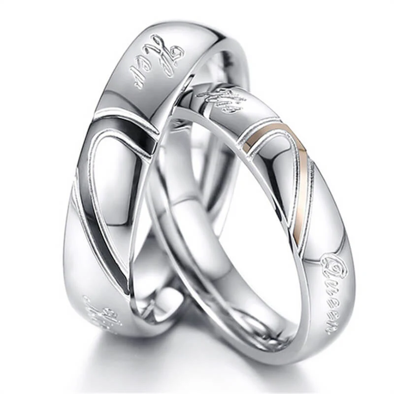 Heart Puzzle His Queen Her King Promise Rings for Couple - Image 4