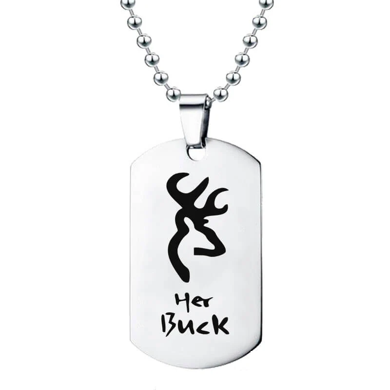 Her Buck & His Doe Couple Tag Necklaces - Image 3