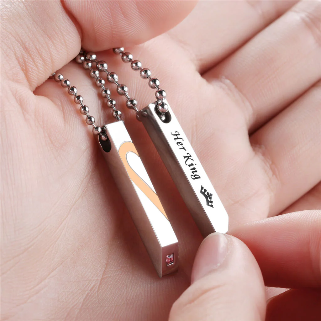 Her King His Queen Puzzle Heart Couple Necklaces - Image 3