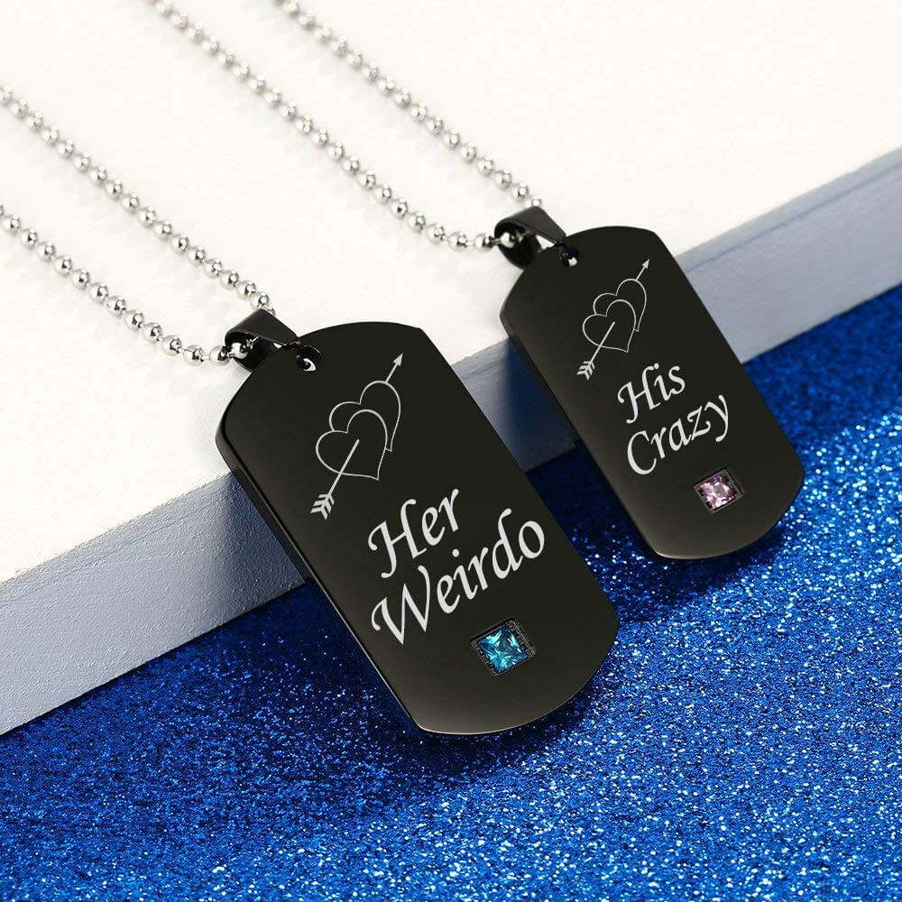His Crazy Her Weirdo Couple Pendant Necklaces Black - Image 3