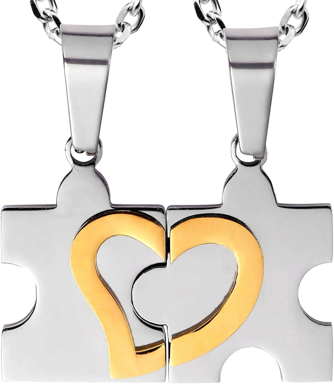 His & Hers Puzzle Heart Matching Couples Necklace Set - Image 2