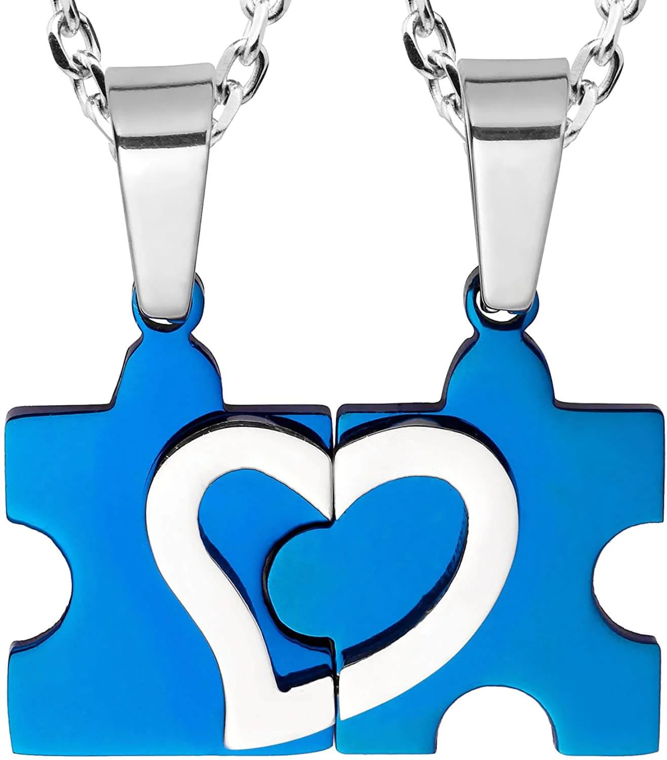 His & Hers Puzzle Heart Matching Couples Necklace Set - Image 3