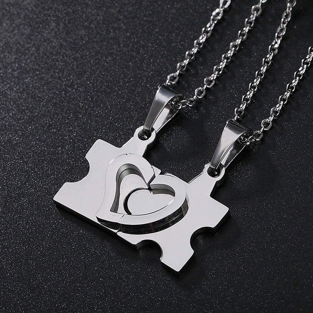 His & Hers Puzzle Heart Matching Couples Necklace Set - Image 4