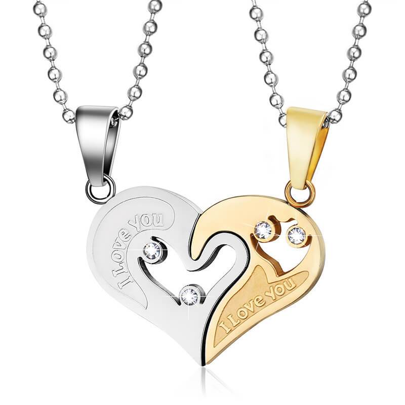 "I Love You" Puzzle Heart Necklaces for Couples - Image 4