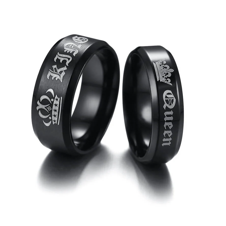 King & Queen Black Couple Promise Rings - Image 3