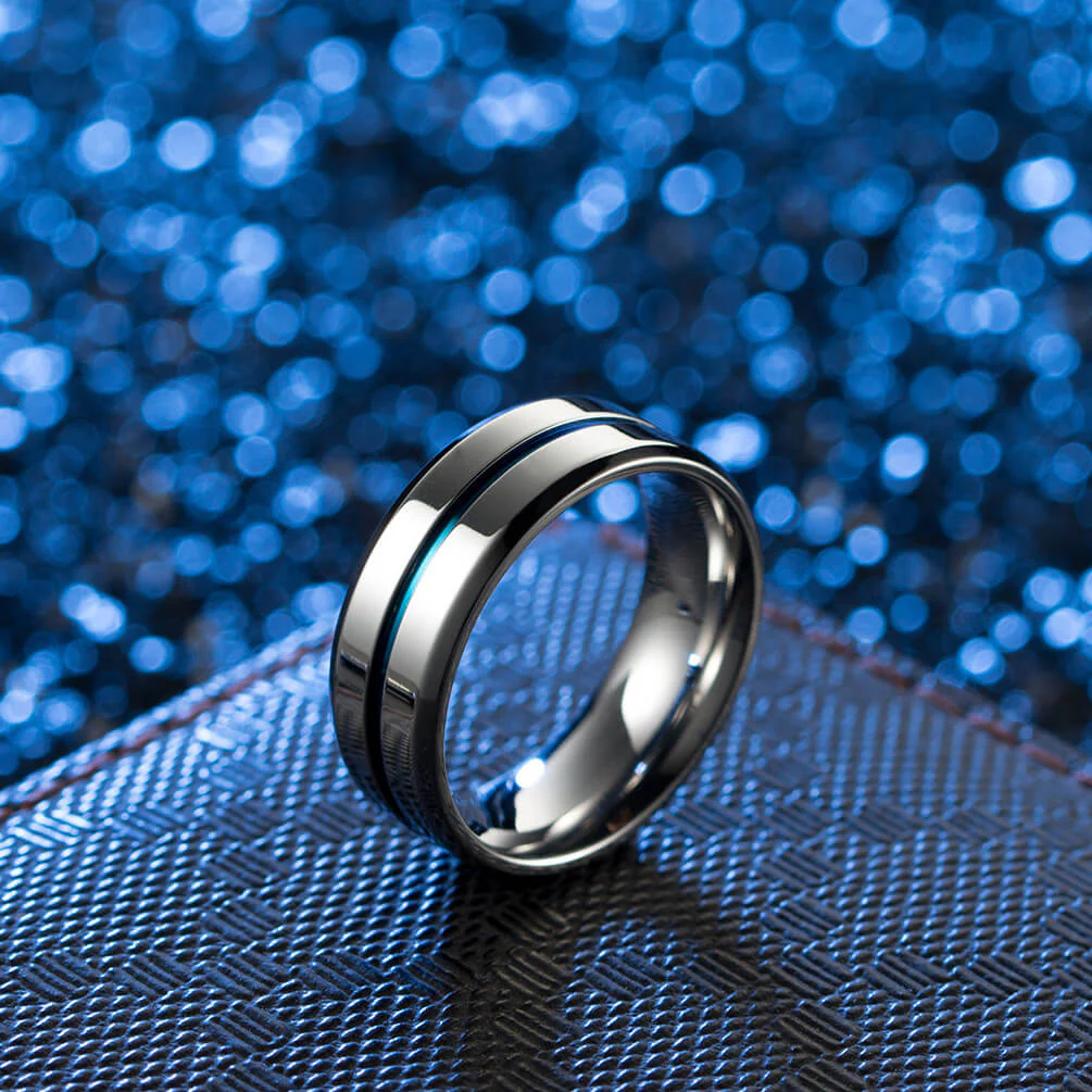 Mens Promise Rings Blue 8mm - Image 4