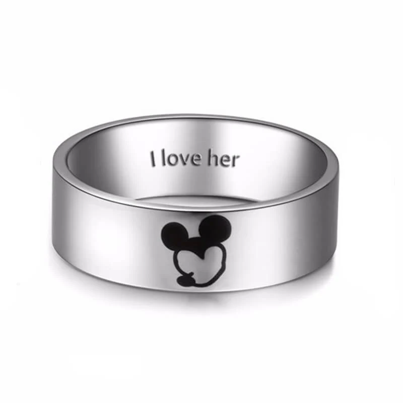 Titanium Kissing Mickey and Minnie Couple Rings - Image 3