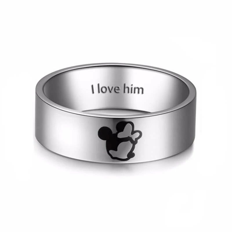 Titanium Kissing Mickey and Minnie Couple Rings - Image 4