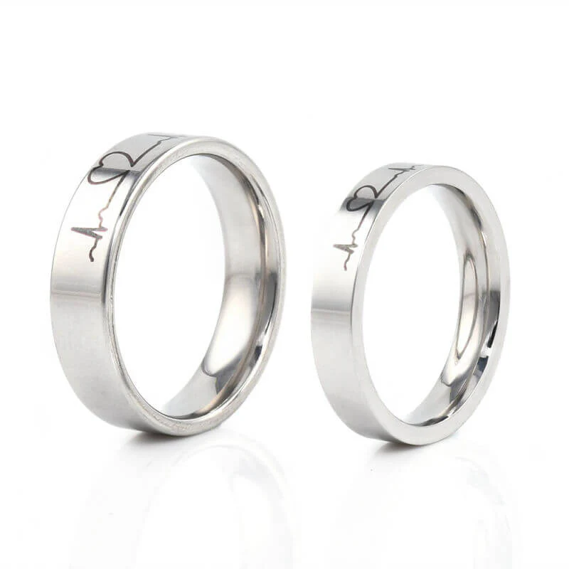 Unisex Heartbeat Promise Rings - Image 4